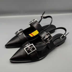 SCHUTZ DARLA SLING LEATHER FLAT